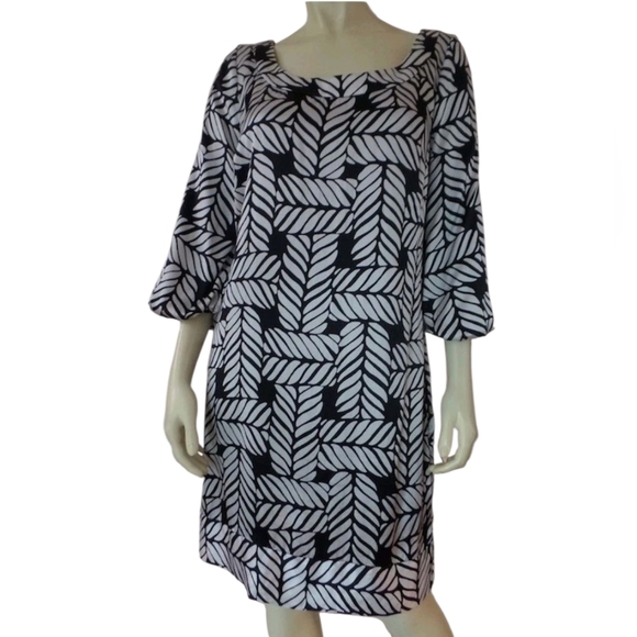 White House Black Market Silk Spandex Blend Shift Dress Lined Abstract sz Large - Picture 1 of 10